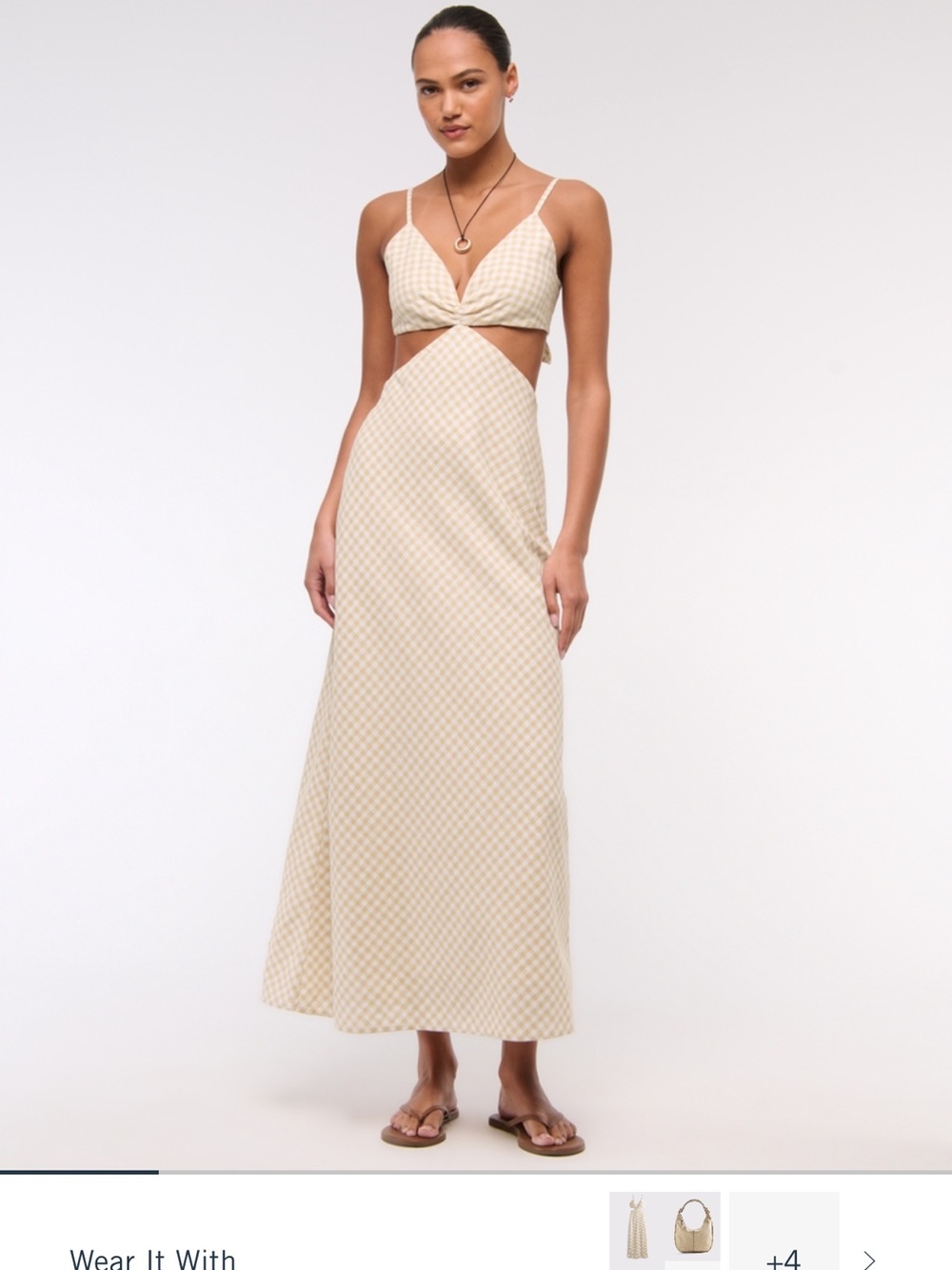 Abercrombie & Fitch Cream Gingham Twist Maxi Dress